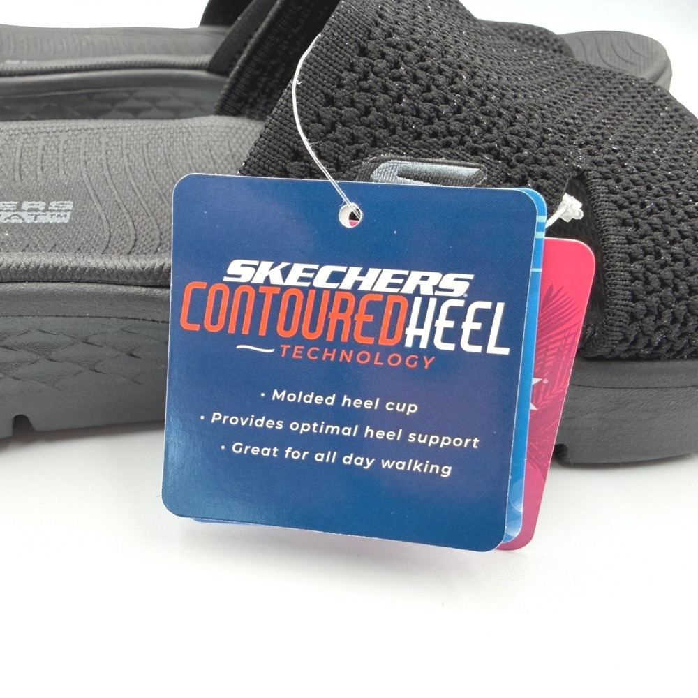 Skechers Go Walk Flex Sandals Women 11 Timeless Black NWT Sparkle Knit Slides - Picture 12 of 16